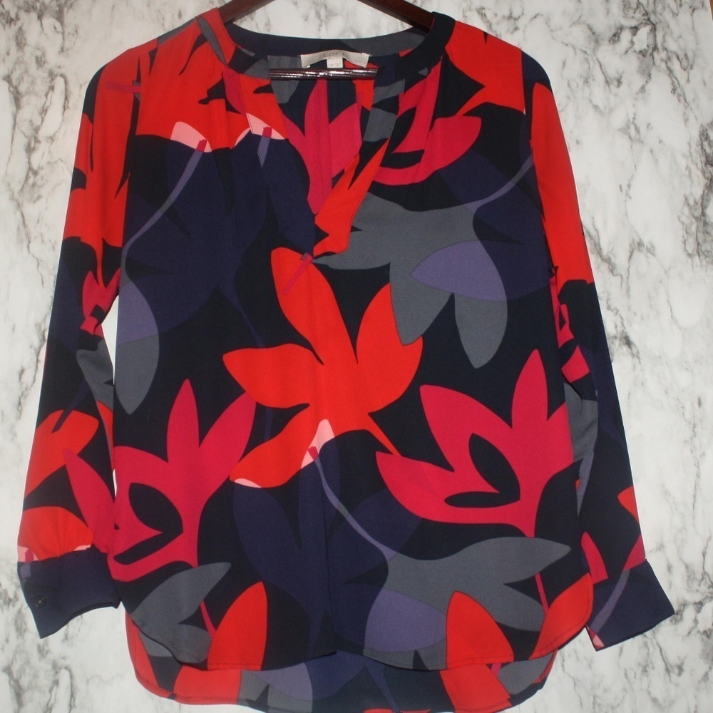 LOFT Red & Black Blouse Petite XSmall